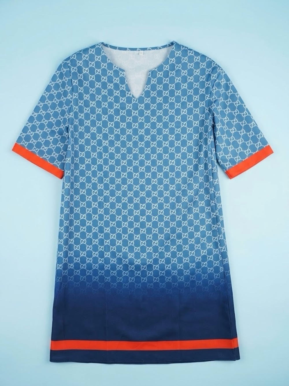 Monogram Print Tunic Shift Mini Dress